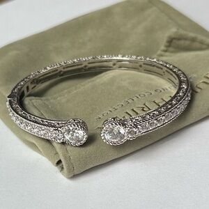 Judith Ripka Sterling Silver CZ Hinged Cuff Bracelet